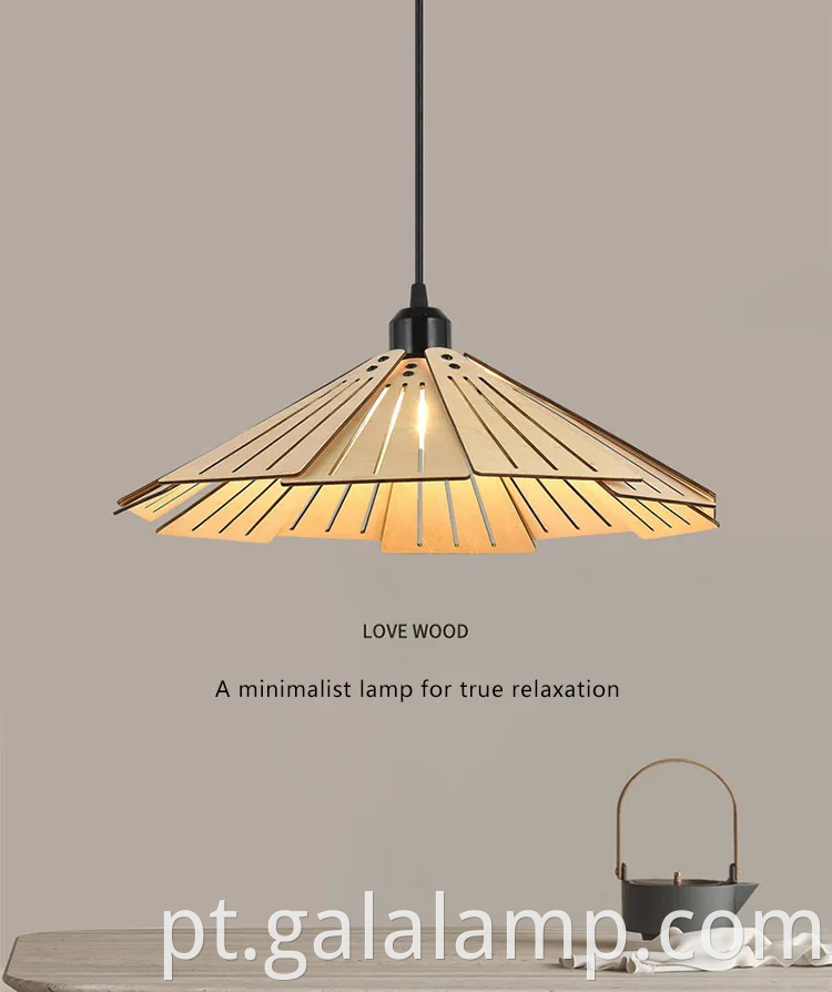 Luz pendente de madeira japonesa elegante para salas de chá